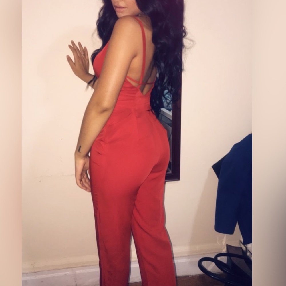 Spaghetti Strapped Red Jumpsuit.